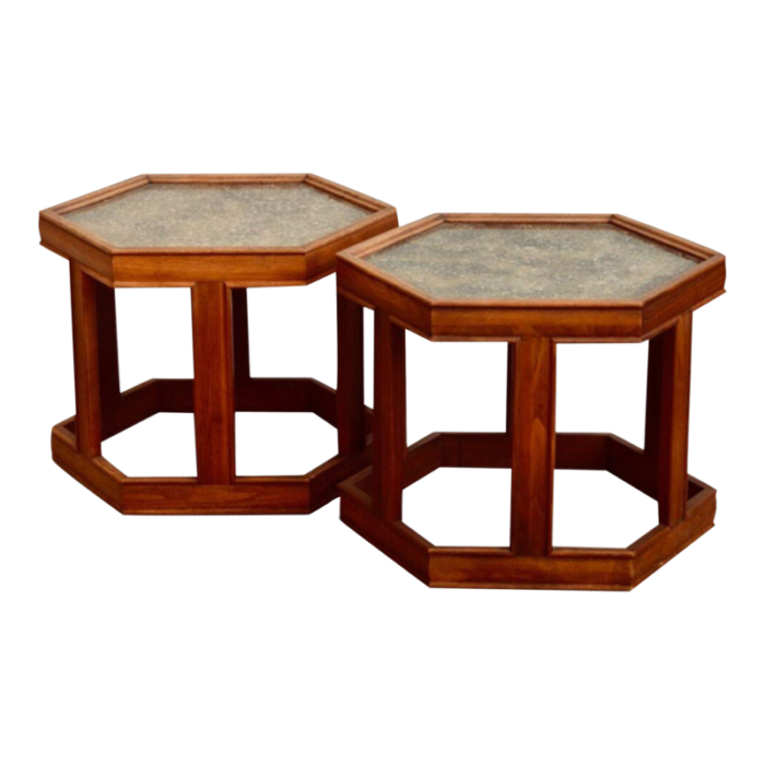 1960s pair of hexagonal domino side tables by john keal for brown saltman 5693