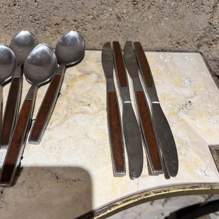 1960s stanley roberts pasadena stainless flatware wood insert japan 1736