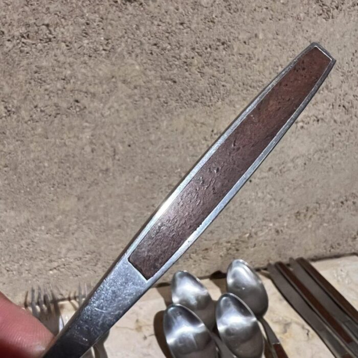 1960s stanley roberts pasadena stainless flatware wood insert japan 2578