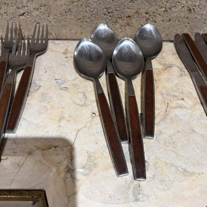 1960s stanley roberts pasadena stainless flatware wood insert japan 6103