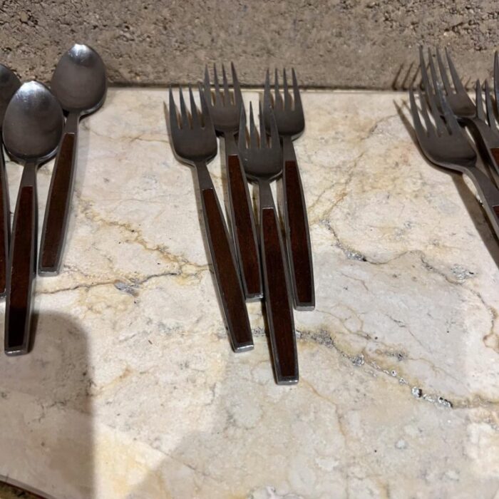 1960s stanley roberts pasadena stainless flatware wood insert japan 7387