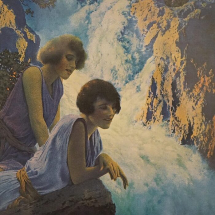 1970s art deco maxfield parrish waterfall edison mazda calendar top print c1970 framed 1590