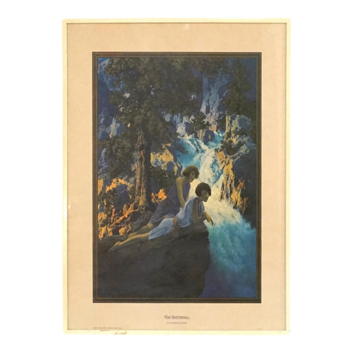 1970s art deco maxfield parrish waterfall edison mazda calendar top print c1970 framed 9925