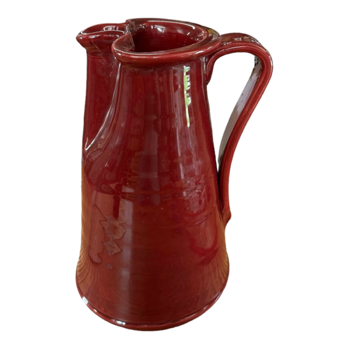 1970s fatto e dipinto a mano large ceramic burgundy pitcher hand crafted in italy 5032