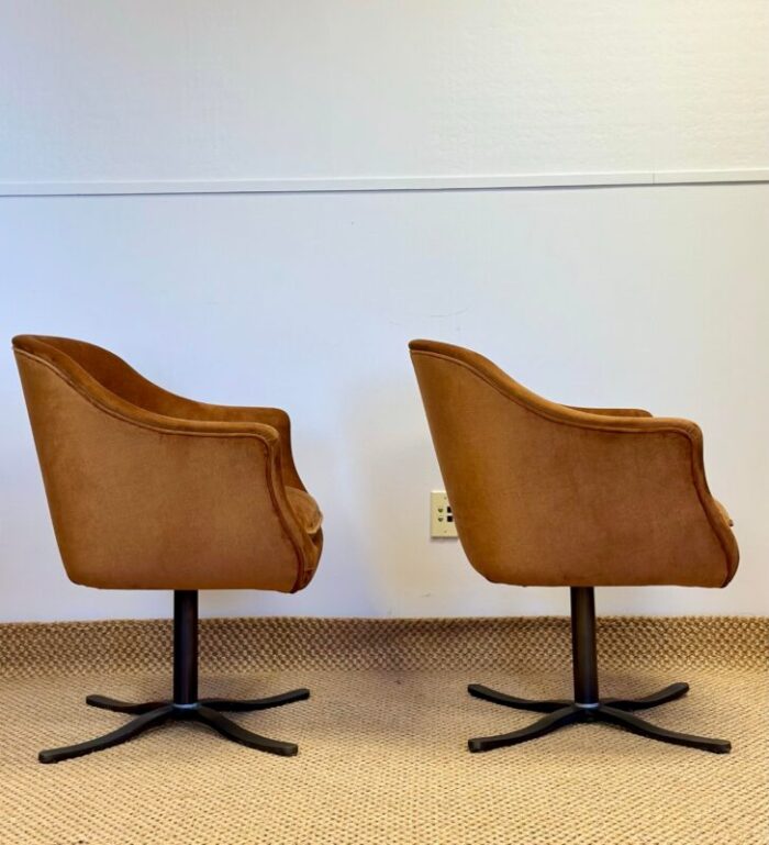 1970s nicos zographos ochre velvet and bronze swivel bucket chair a pair 7032