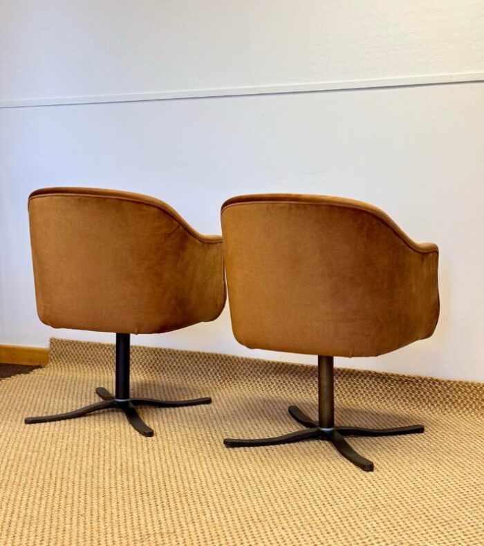 1970s nicos zographos ochre velvet and bronze swivel bucket chair a pair 9641