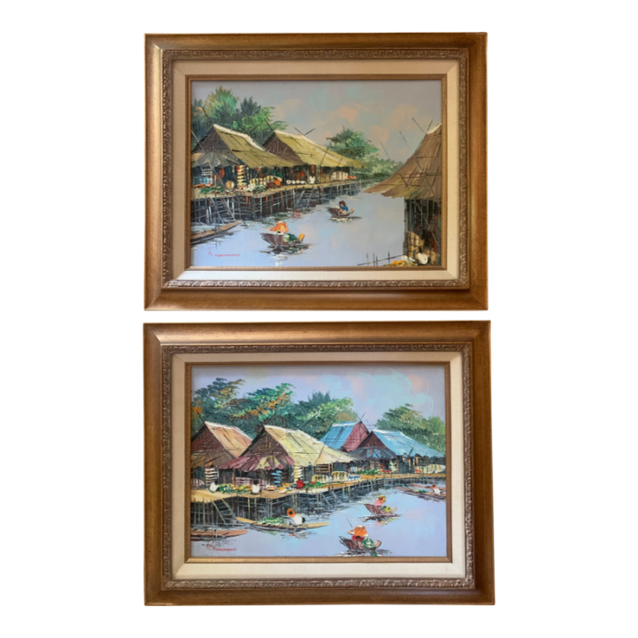 1970s original kitilerk muhummad vintage oil landscape paintings framed set of 2 9345