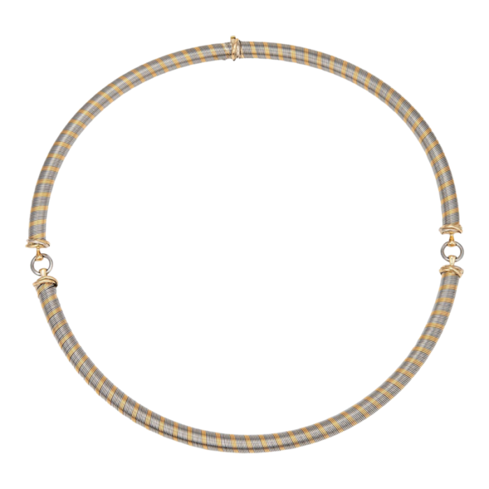 1980s cartier choker necklace trinity stainless steel 18k yellow gold jewelry 6814