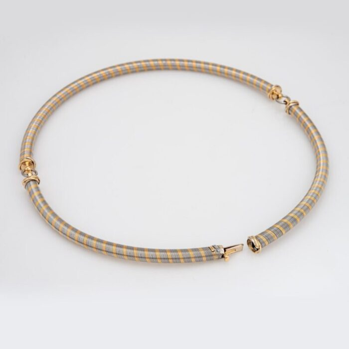 1980s cartier choker necklace trinity stainless steel 18k yellow gold jewelry 7719