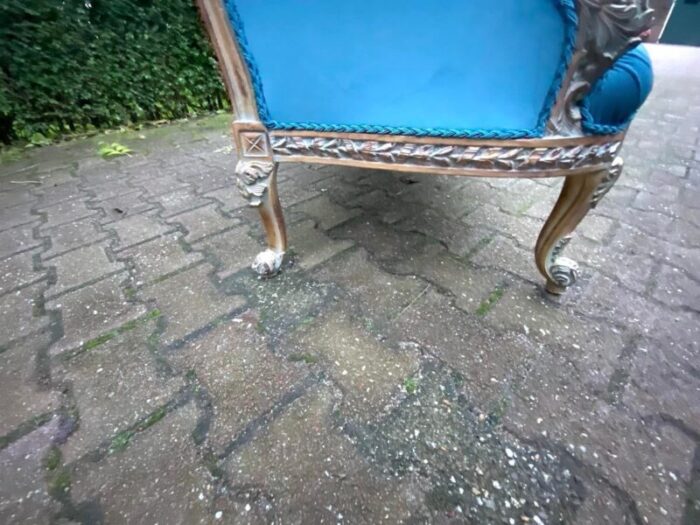 1980s french louis xvi style settee in blue plisse velvet 1101