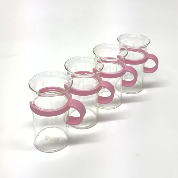 1980s hot beverage glasses with pink carriers by bodum set of 4 1991