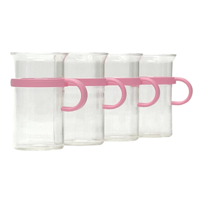 1980s hot beverage glasses with pink carriers by bodum set of 4 2778