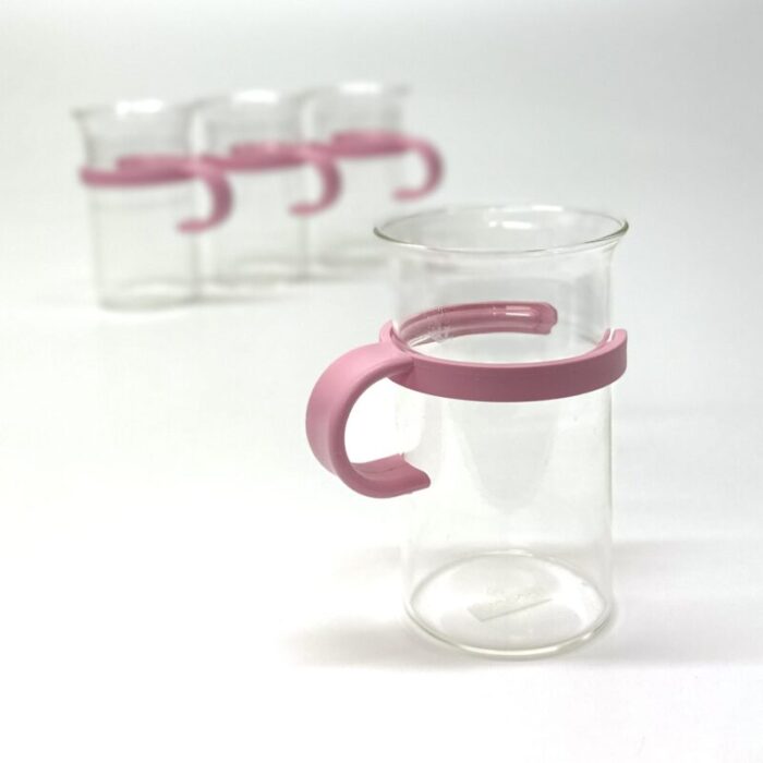 1980s hot beverage glasses with pink carriers by bodum set of 4 3745