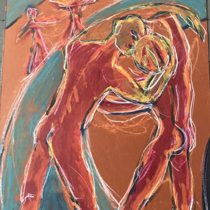 1980s original abstract expressionist dancing figures painting 0155