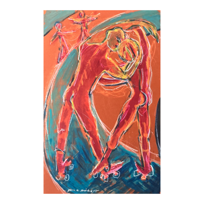 1980s original abstract expressionist dancing figures painting 8582