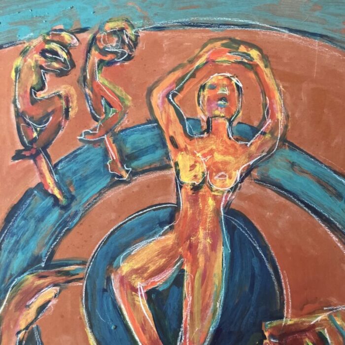 1980s original modernist expressionist dancing figures painting 0103