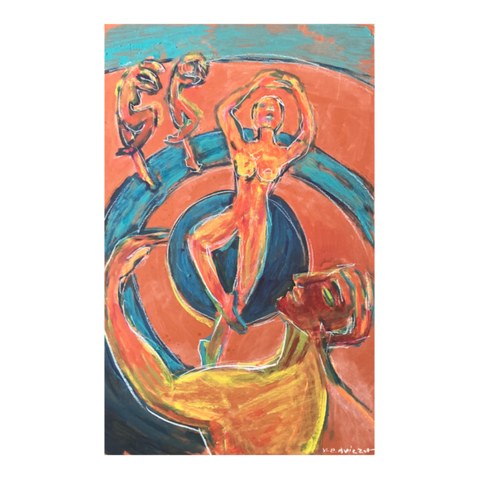 1980s original modernist expressionist dancing figures painting 1644