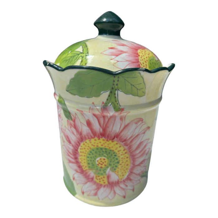 1980s sunflower kitchen jar floral botanical cookie jar ceramic canister 5123