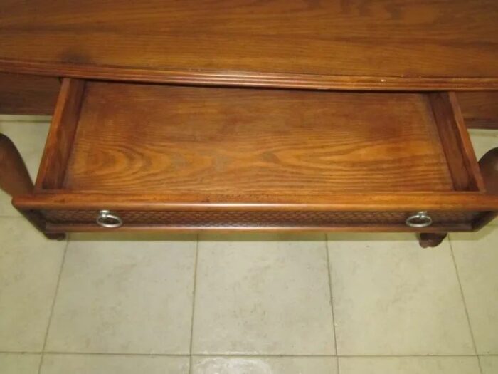 1980s tommy bahama style writing desk one drawer medium tone 2962