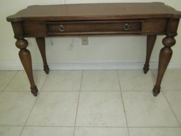 1980s tommy bahama style writing desk one drawer medium tone 3268