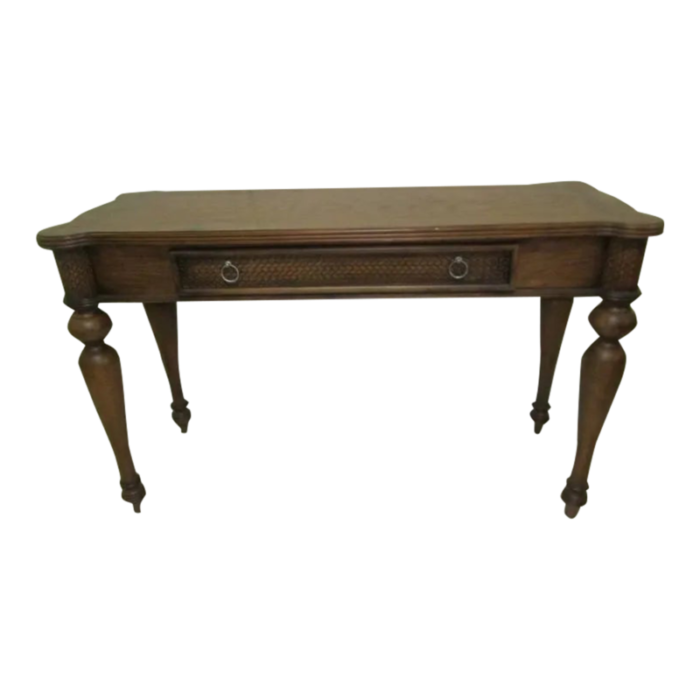 1980s tommy bahama style writing desk one drawer medium tone 6574