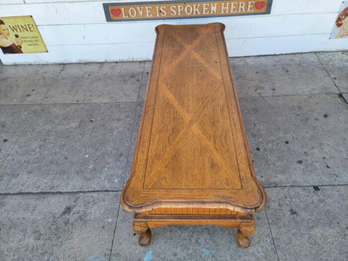 1980s vintage french style oak wood coffee table with two drawers 0761