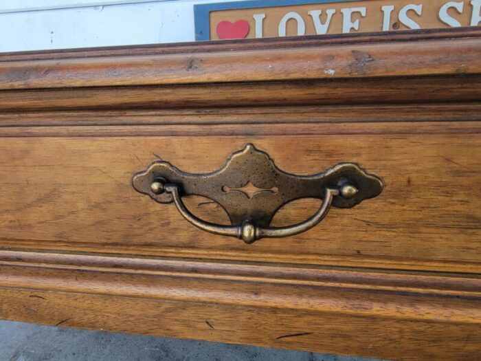 1980s vintage french style oak wood coffee table with two drawers 1873