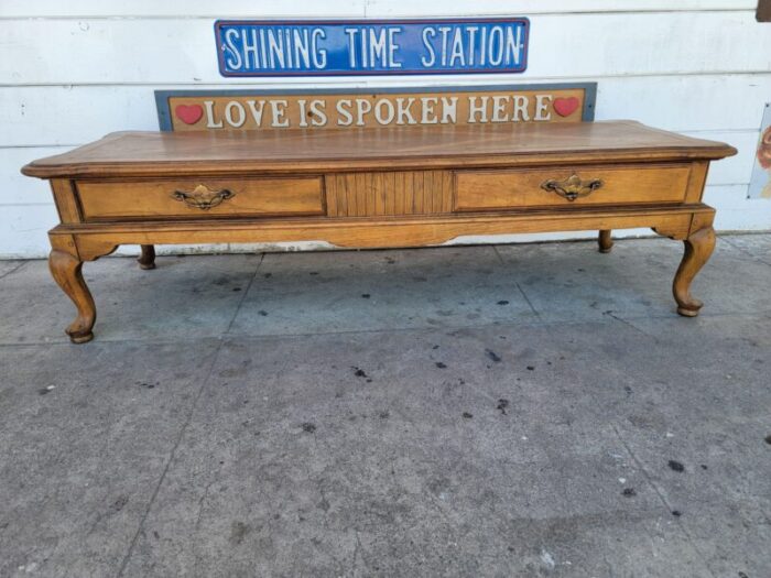 1980s vintage french style oak wood coffee table with two drawers 3925