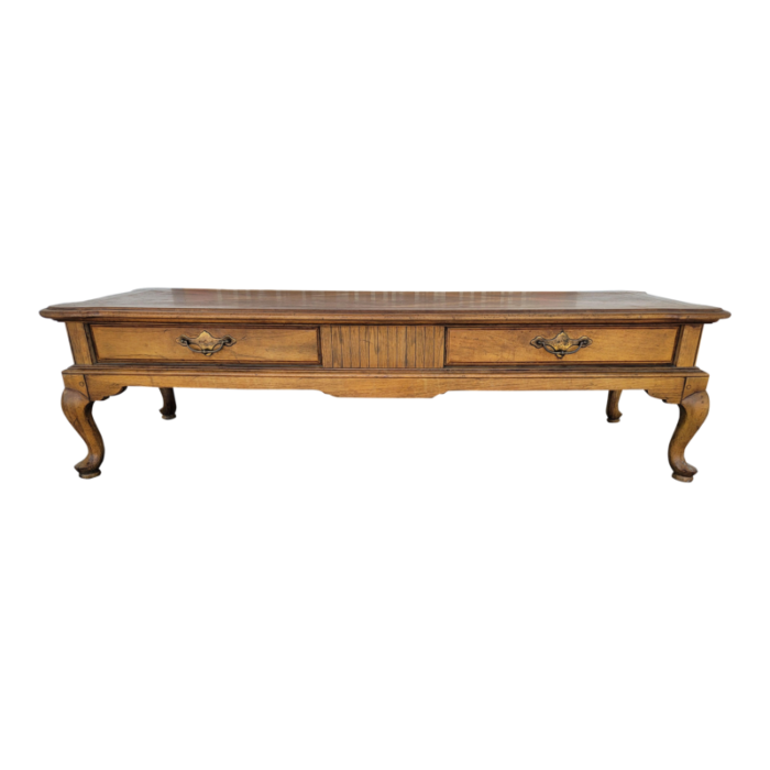 1980s vintage french style oak wood coffee table with two drawers 6112