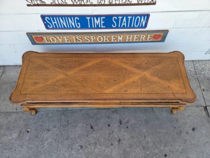 1980s vintage french style oak wood coffee table with two drawers 7795