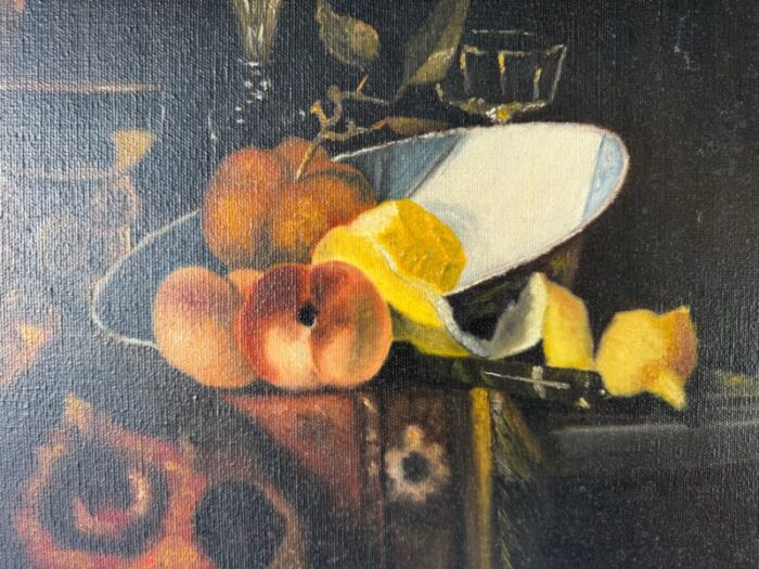 1980s willem kalf reproduction still life oil painting by paul dallas 3703