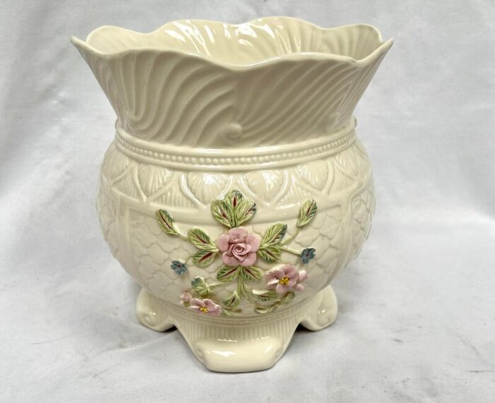 1990s belleek porcelain floral design cachepot 9106