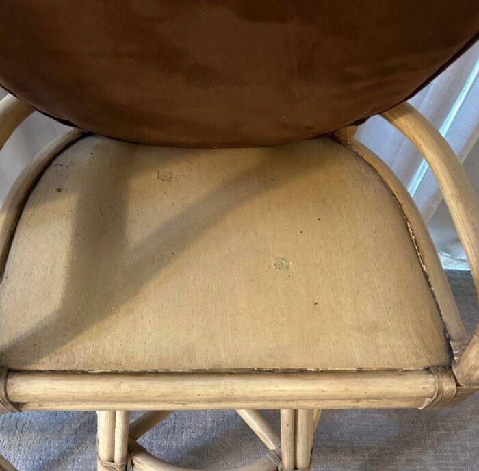 1990s david francis furniture bar height stools bamboo swivel faux suede attached cushions euc a pair 7166