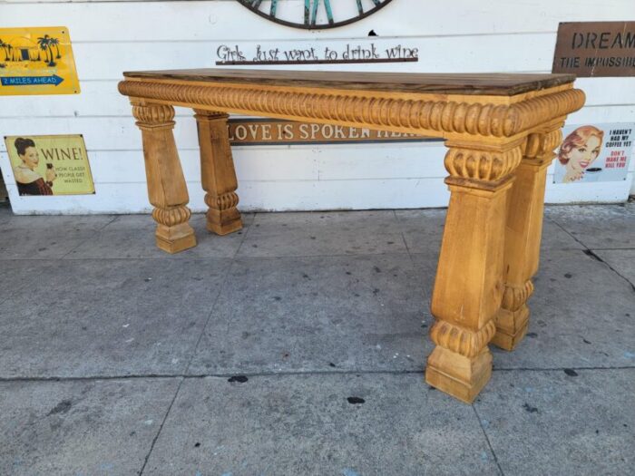 1990s rustic wooden console table 3890