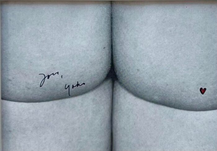 1990s yoko ono photograph butt with red heart tattoo and signature love yoko 2916