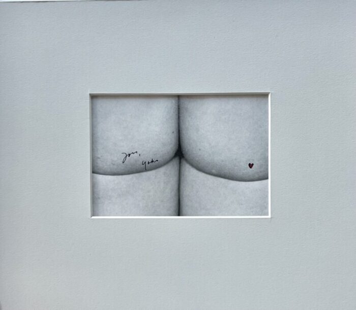 1990s yoko ono photograph butt with red heart tattoo and signature love yoko 9744