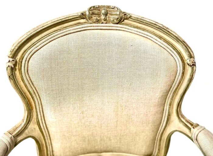 19th c louis xv gilt painted chair in custom belgian linen upholstery 0518