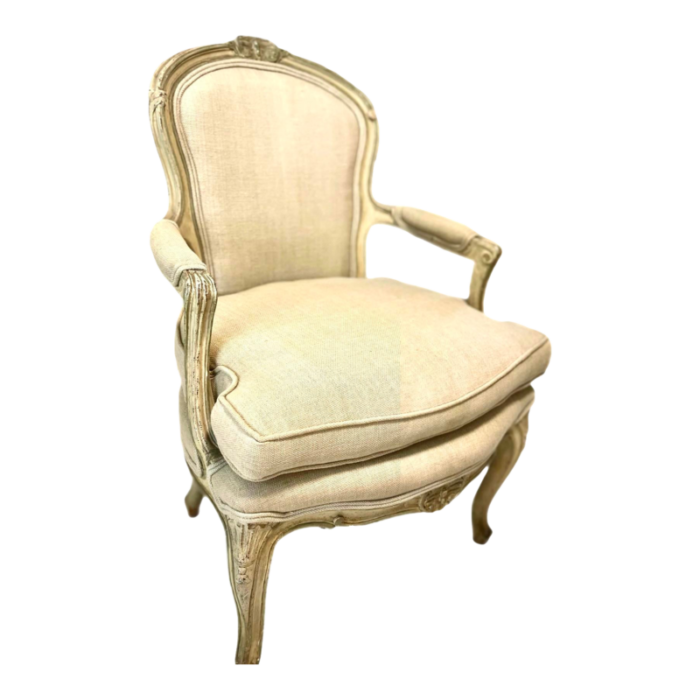 19th c louis xv gilt painted chair in custom belgian linen upholstery 2310