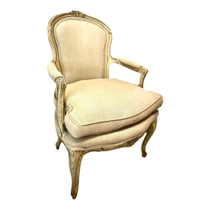 19th c louis xv gilt painted chair in custom belgian linen upholstery 8495