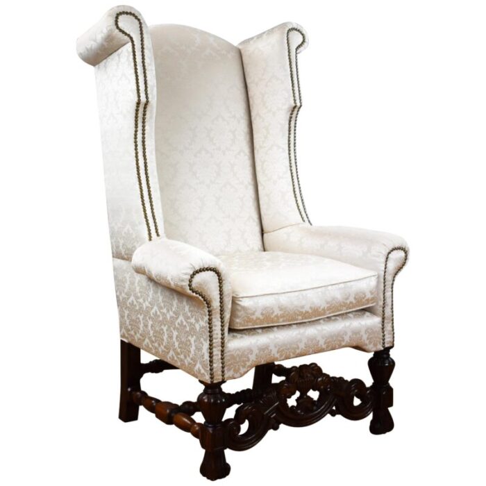 19th century carolean style wing back armchair 4849