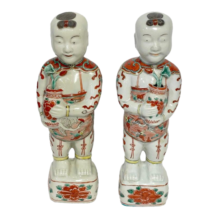 19th century chinese export famille verte figures of the hehe erxian twins a pair 9737