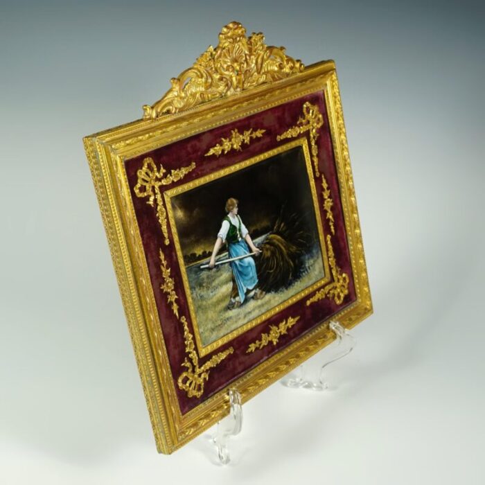 19th century french limoges enamel portrait plaque farm scene gilt bronze ormolu frame 4973