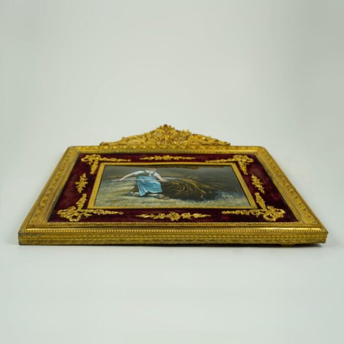 19th century french limoges enamel portrait plaque farm scene gilt bronze ormolu frame 8520