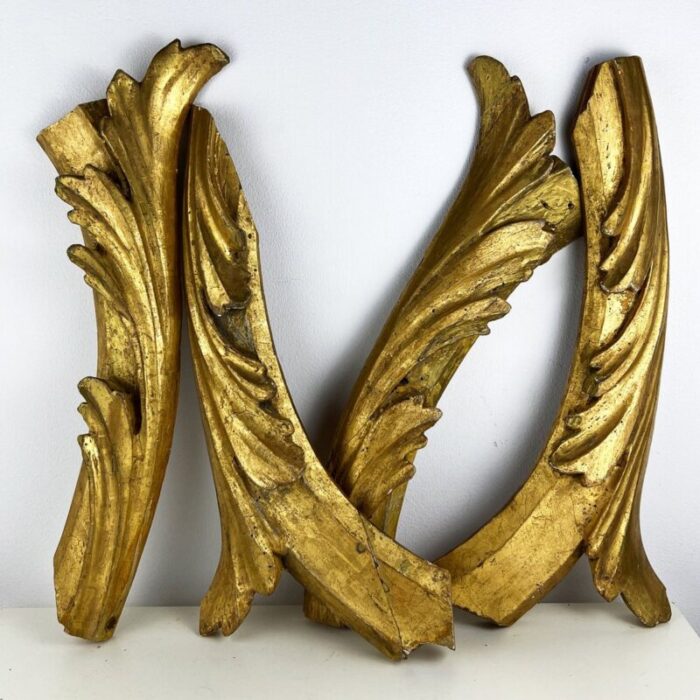 19th century italian gilt wood carving fragments set of 4 1