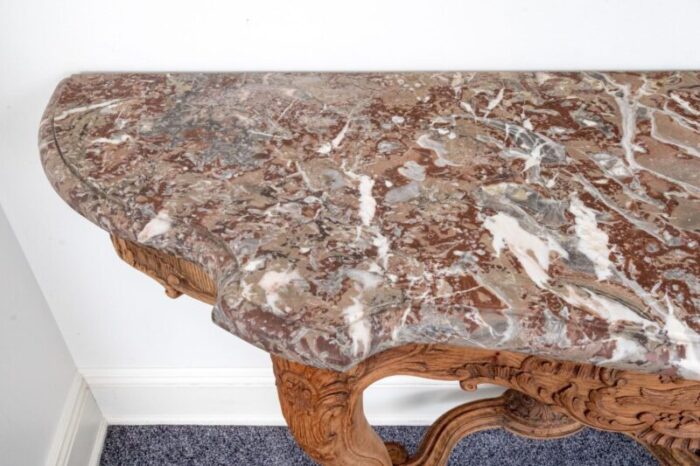 19th century louis xv style marble and carved oak console table 4605