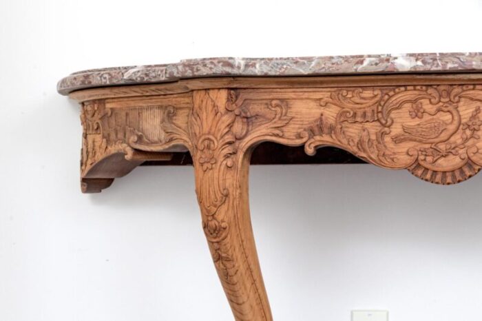 19th century louis xv style marble and carved oak console table 4902