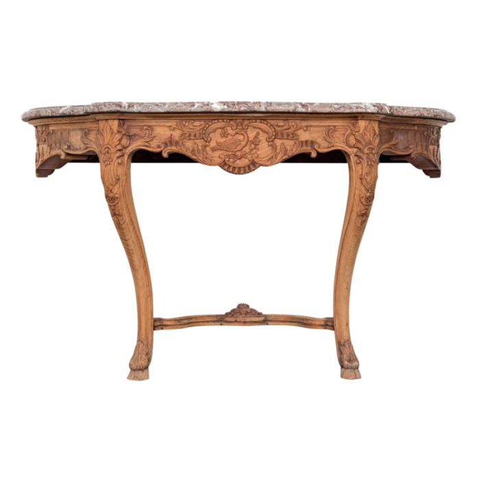 19th century louis xv style marble and carved oak console table 5705