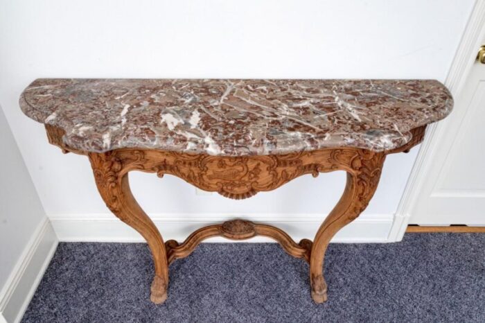 19th century louis xv style marble and carved oak console table 8825