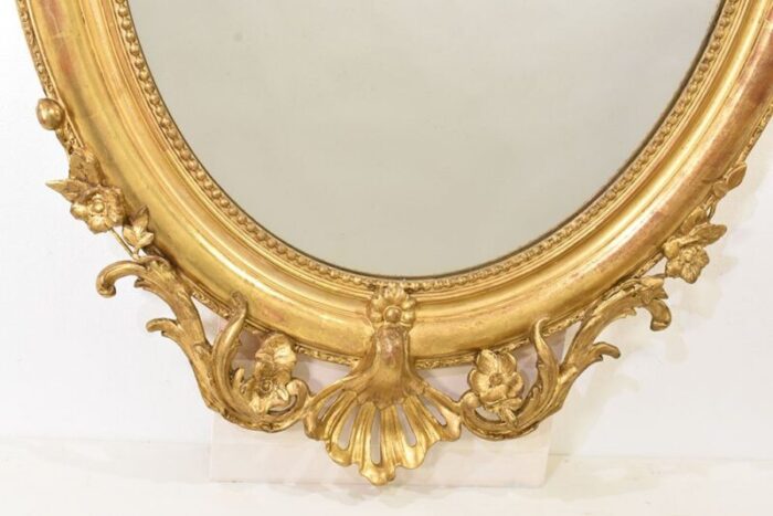 19th century round gold mirror with flowers and scrolls gold leaf frame 6