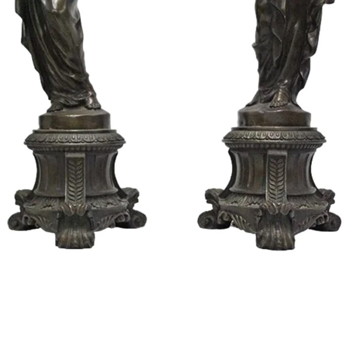 19th century sculptures of la ladies with a candleholders in the arms france set of 2 3